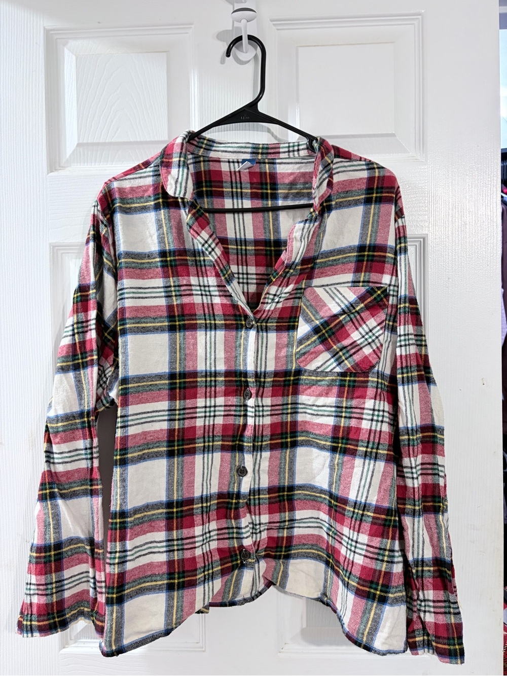 Old Navy Plaid Flannel Button Down Shirt XXL Red Cream Oversized